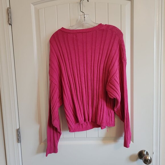 Crown & Ivy L Cable Knit Hot Pink Sweater Womens Pullover Cotton Blend - Picture 4 of 7
